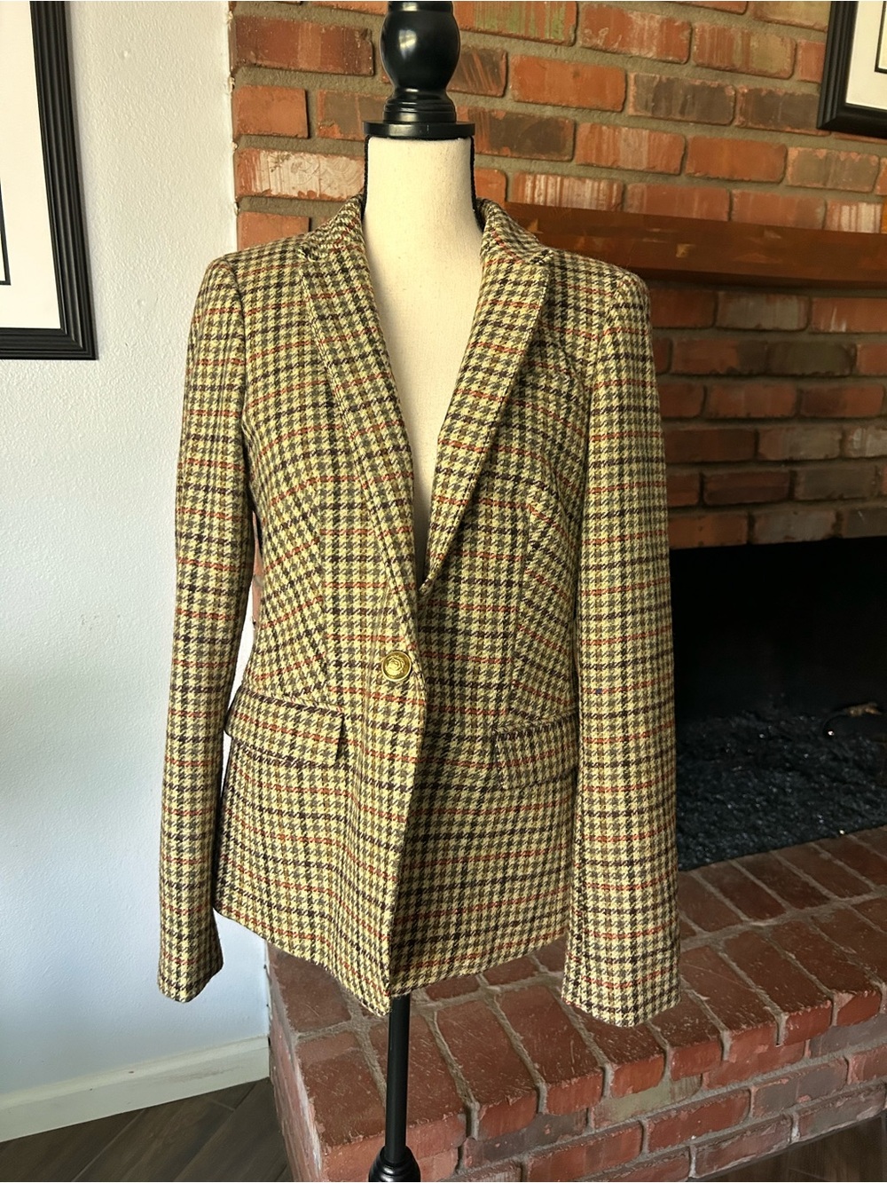J. Crew Regent Blazer Houndstooth Plaid in Green Coral Multi Sz 6 - Picture 3 of 10